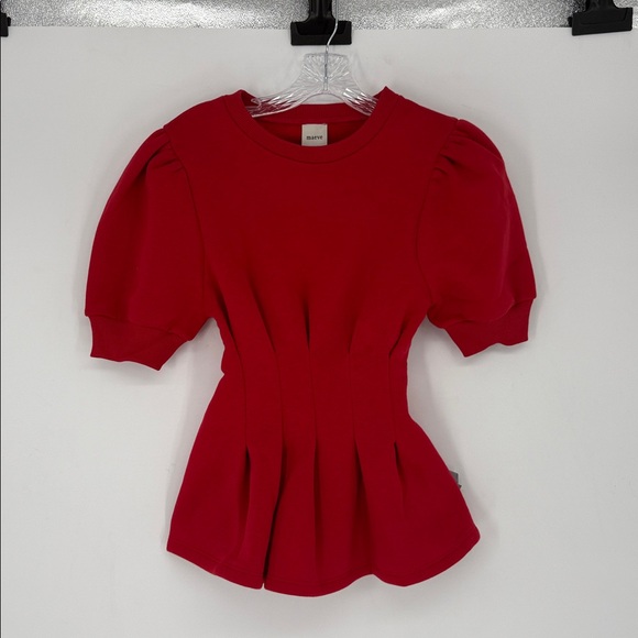 NWT ANTHROPOLOGIE Maeve Puff Sleeve Pleated-Waist Peplum Top SIZE S - Picture 4 of 6